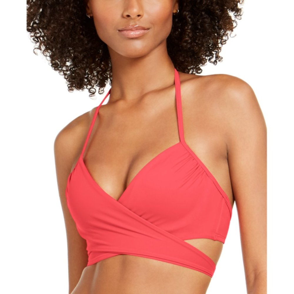 Sundazed SUNKISSED CORAL Solid Simone Halter Bikini Swim Top Underwire 36D NWT